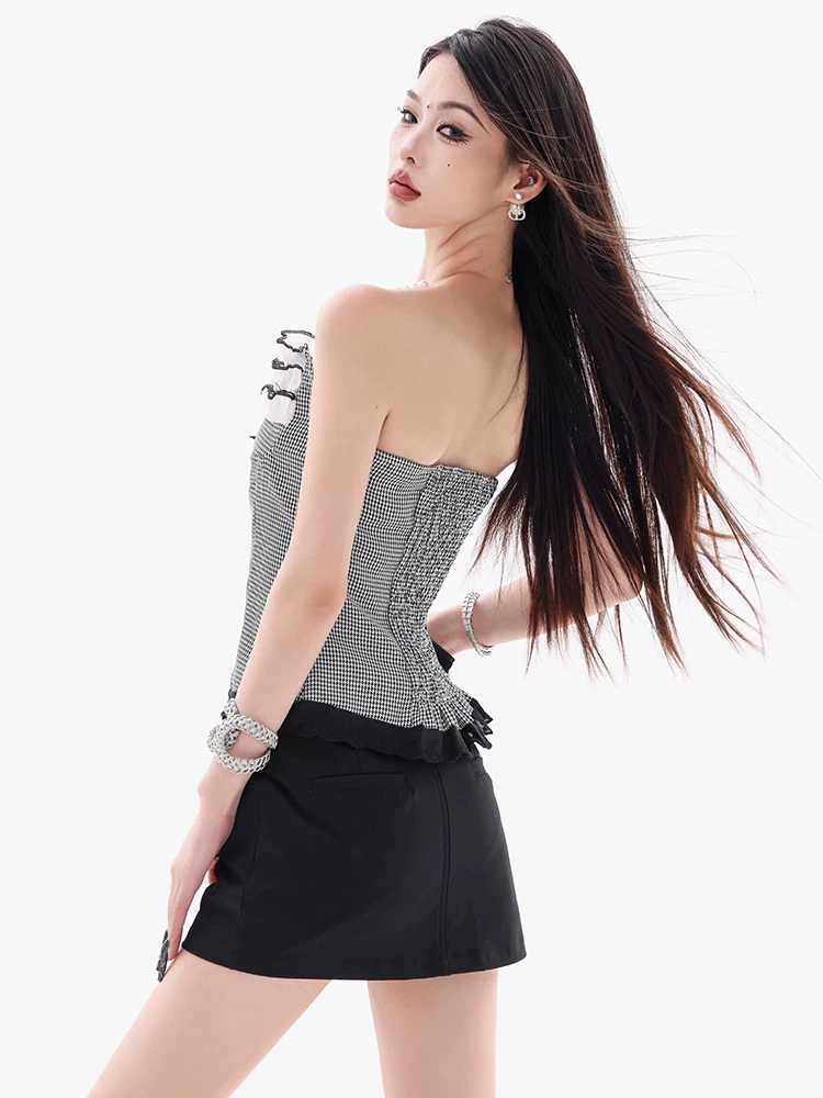 ABWEAR City Love - Áo vest không tay thiết kế ren Houndstooth Grace nguyên bản dành cho nữ