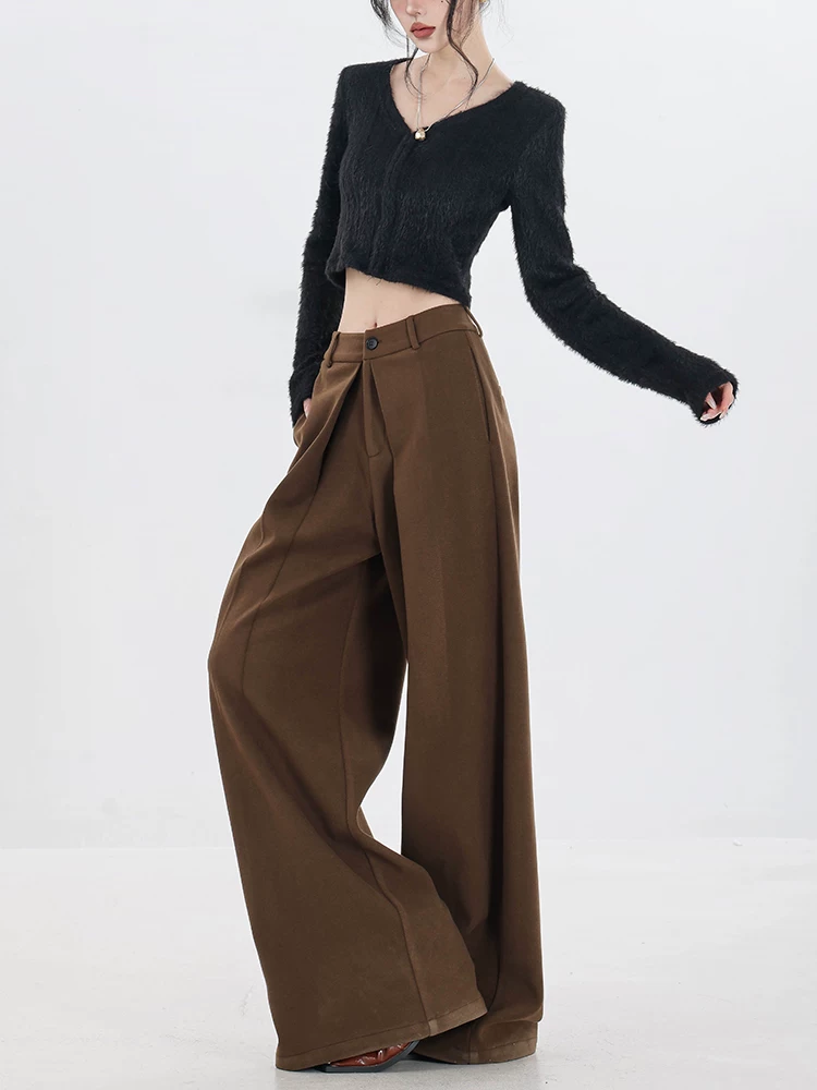ABWEAR Urban Stroll - Quần ống rộng bằng len nguyên bản dành cho nữ, dày dặn cho mùa đông, kiểu dáng mới 2023, quần ống thẳng rộng