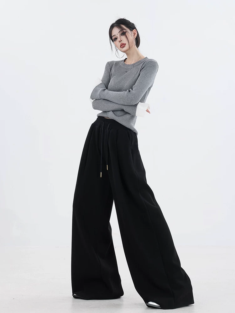 ABWEAR Comfort Guide - Quần ống rộng dày lót lông cừu mùa thu đông nguyên bản Quần thể thao nữ Quần ống rộng dáng rộng thường ngày