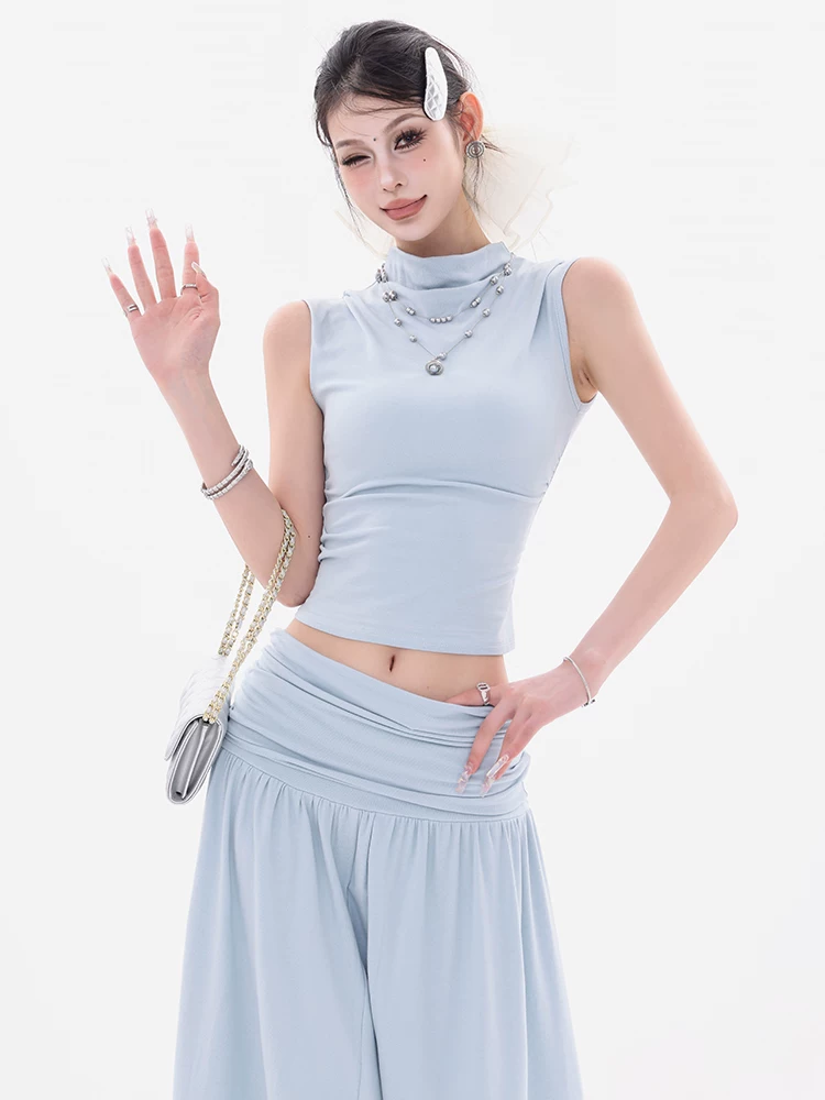 ABWEAR Summer Peach - Bộ hai mảnh áo không tay kiểu Hàn Quốc nguyên bản với váy ôm eo ôm hông dành cho nữ