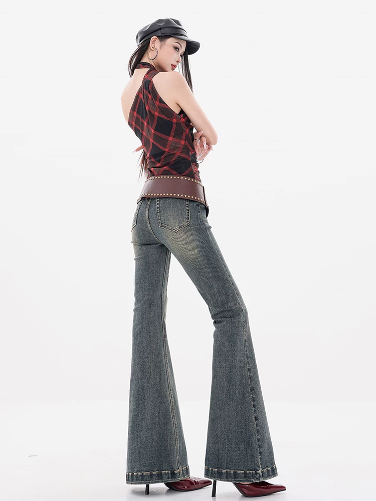 ABWEAR California Sunset-Quần jean cổ điển kiểu Mỹ nguyên bản dành cho nữ, quần ống loe dáng ôm mới mùa xuân hè