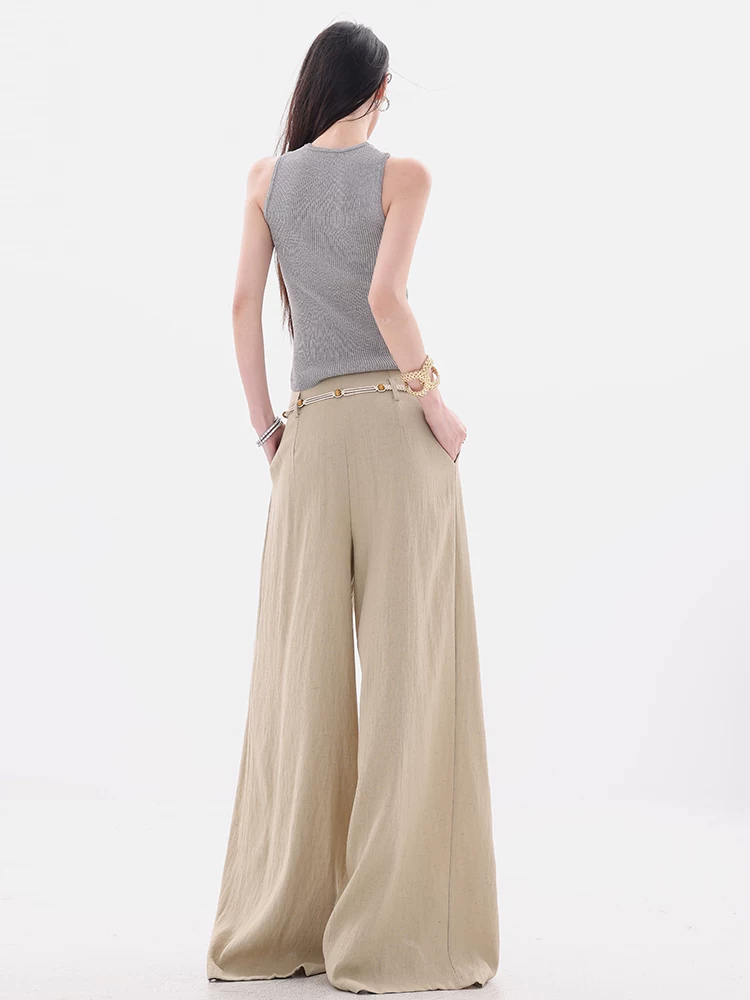 ABWEAR Bangkok Market-Quần ống rộng dáng rộng phong cách Hàn Quốc nguyên bản dành cho nữ, quần dài xếp ly mùa hè mới