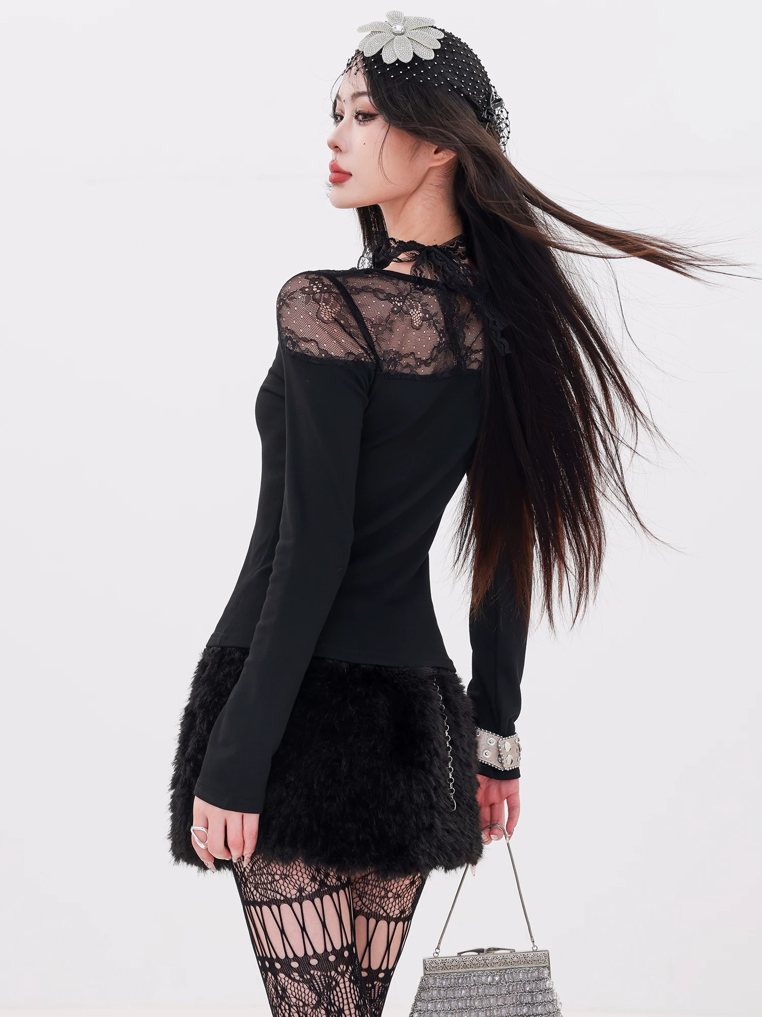 ABWLR Muse's Words - Áo thun dài tay phối ren thiết kế độc đáo dành cho nữ, trang phục hot girl