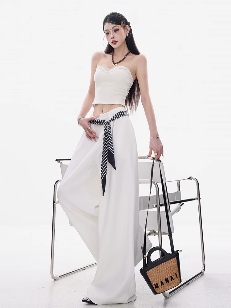 ABWEAR Set Art - Quần âu nữ cao cấp màu trắng nguyên bản, quần ống rộng dáng rộng mùa thu đông 2025