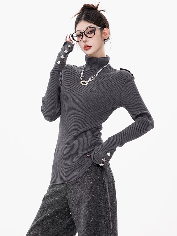 ABWEAR Silver Wing Hunter-Áo len dệt kim cổ tròn dài tay nguyên bản dành cho nữ mùa thu đông 2024 Áo thun ôm vừa vặn