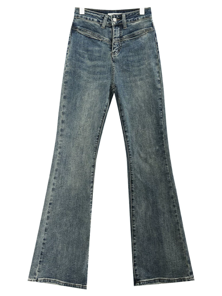 Quần jeans loe ABWEAR dành cho nữ, thu đông 2025, kiểu vintage, cạp cao, ôm dáng, dài, hơi loe.