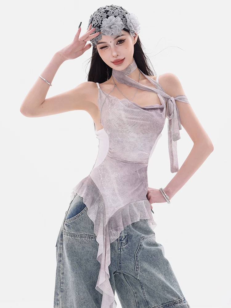 ABWEAR Know the Summer-Áo yếm có dây đeo không đều kiểu dáng độc đáo dành cho nữ