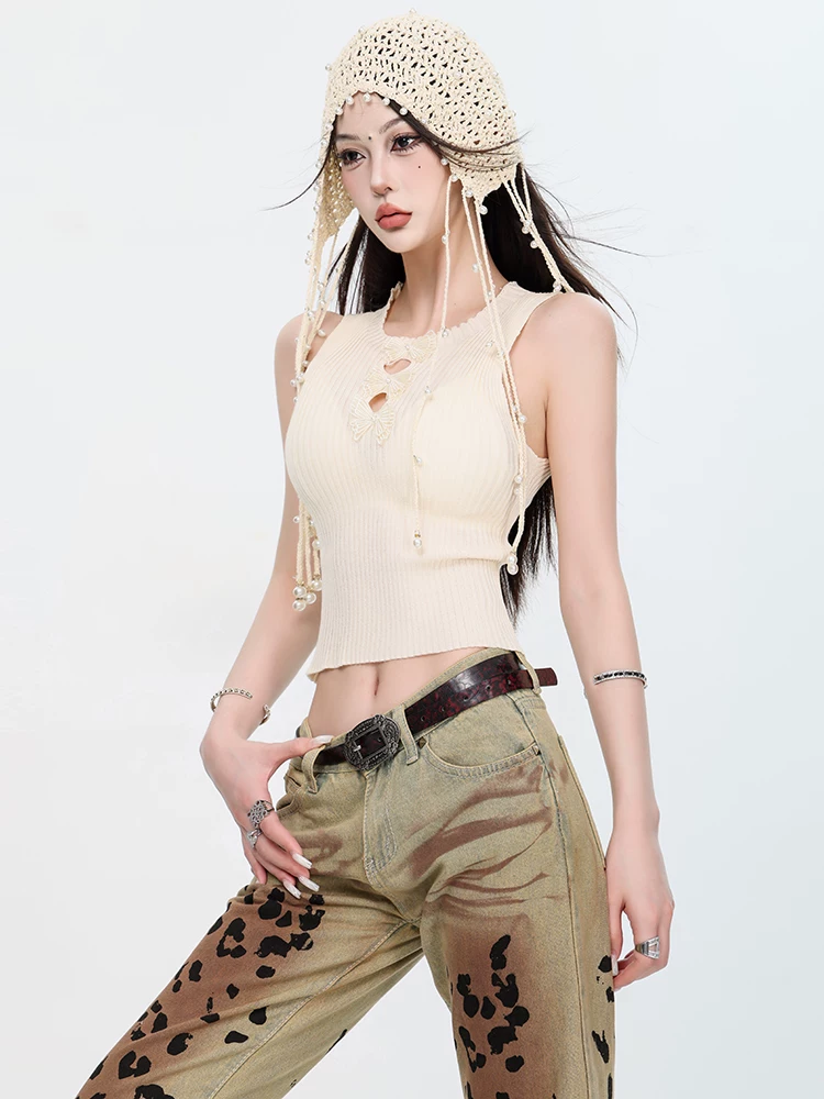 ABWEAR Angel Healing-Áo vest không tay hình bướm màu mơ nguyên bản dành cho nữ mùa hè Áo dệt kim đa năng mới