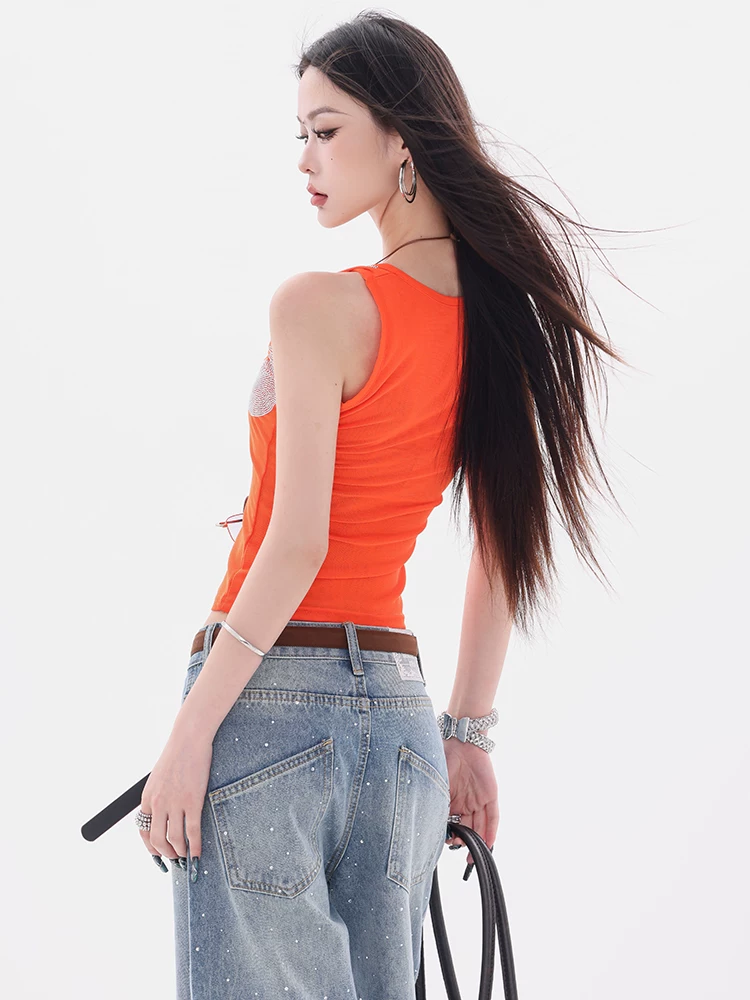 ABWEAR Shibuya Hot Girl - Thiết kế lớp bên trong bằng đá giả nguyên bản Áo yếm nữ mùa hè Áo không tay mới