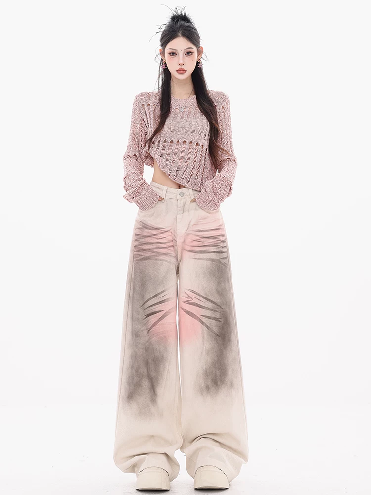 ABWEAR ra mắt - quần jean nữ kiểu Mỹ độc đáo với họa tiết bắn mực, quần ống rộng mới dành cho mùa xuân và mùa hè.