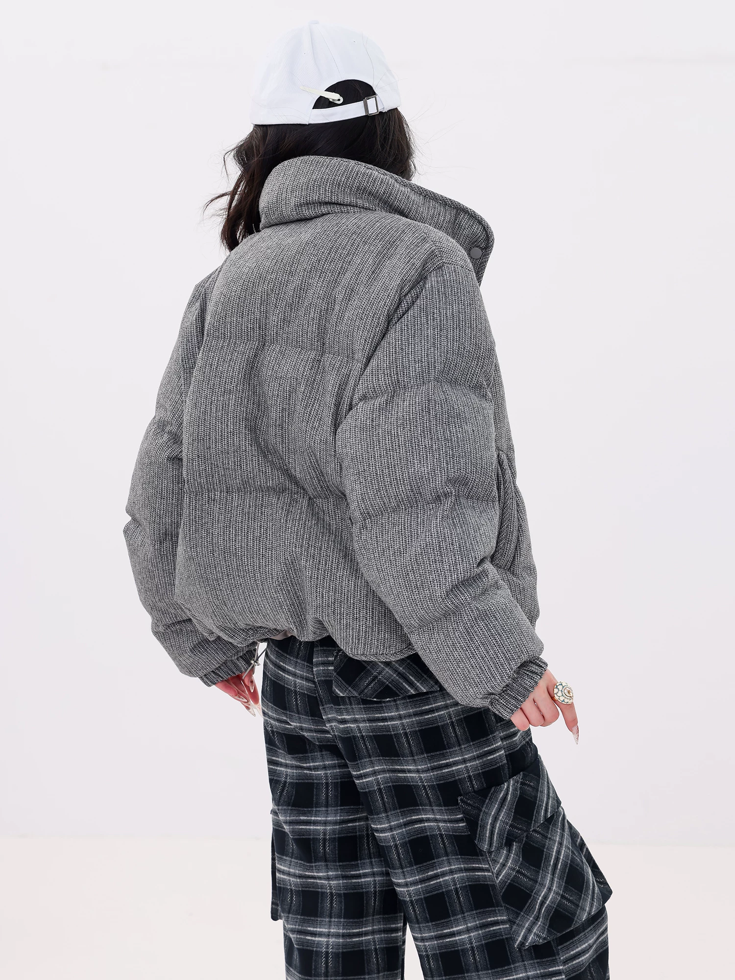 ABWLR Snow Wanderings - Áo khoác cotton cổ ngắn phong cách đường phố nguyên bản dành cho nữ, dáng rộng, áo khoác phao dày và ấm áp.