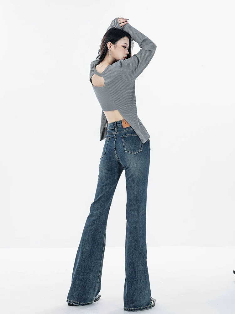 Quần Jeans ống loe cổ điển ABWEAR Thu Đông dành cho nữ, cạp cao, kiểu dáng ôm sát, lót lông, kiểu dáng mới 2025
