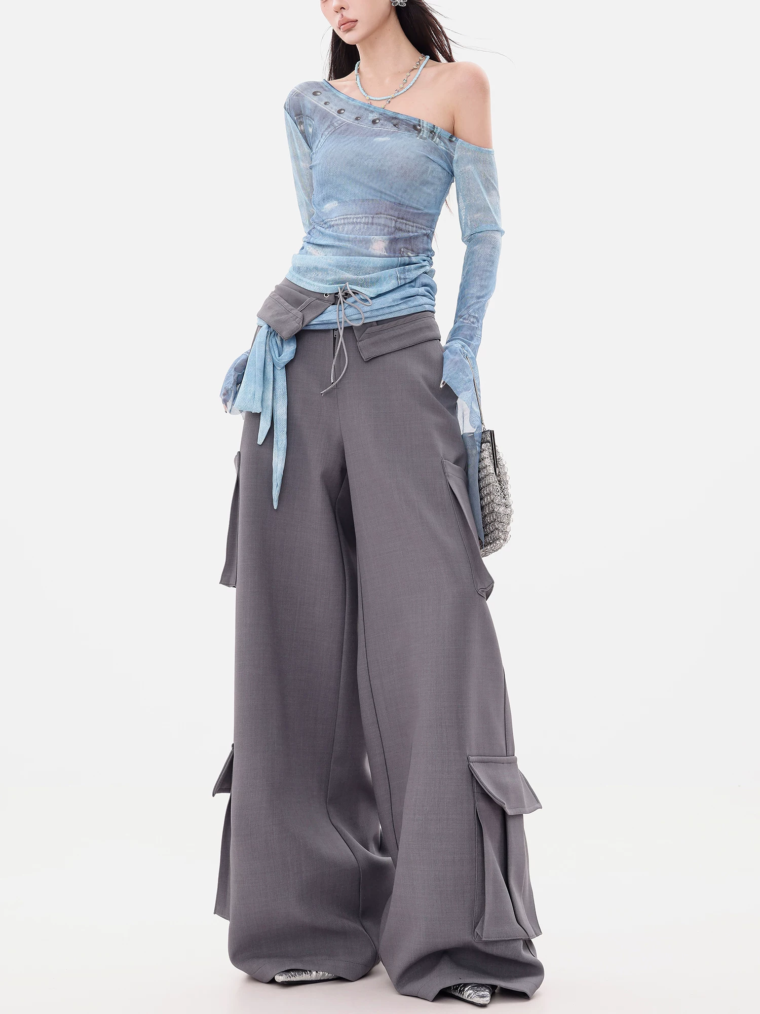 ABWEAR Phong cách Anh - Quần ống rộng buộc dây cao cấp phong cách Hàn Quốc nguyên bản dành cho nữ, quần công sở tôn dáng
