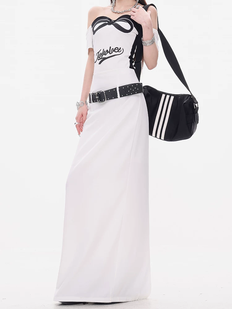ABWEAR Modern Night - Váy trắng nguyên bản dành cho nữ, phong cách mùa thu mới, dáng ôm, váy dài ôm hông có thắt lưng