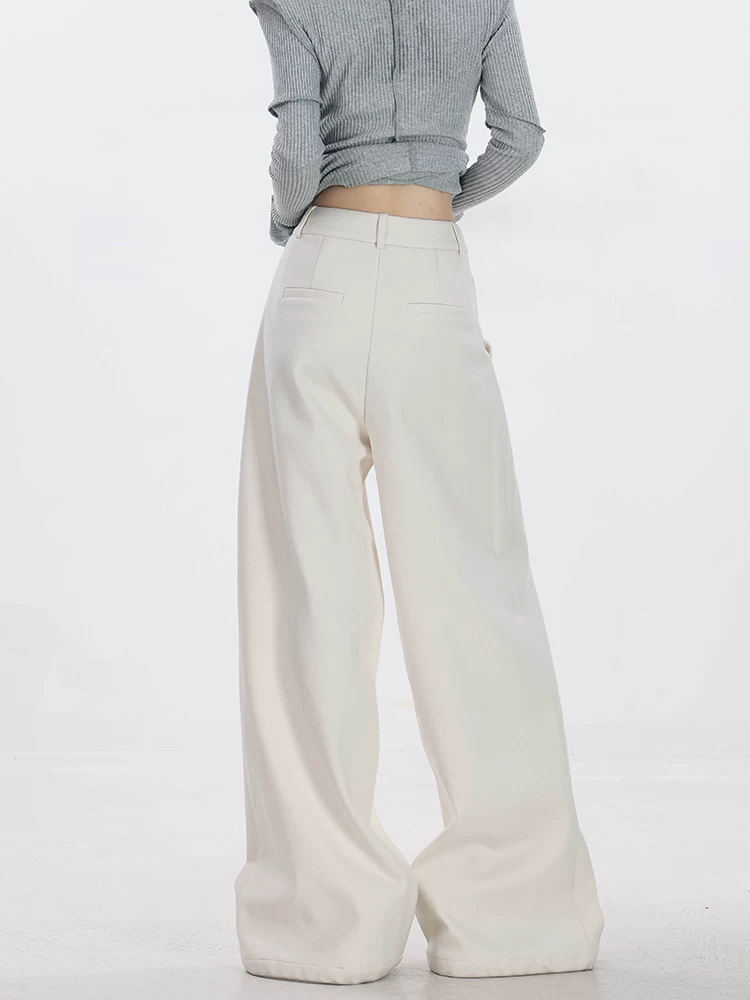 ABWEAR Urban Stroll - Quần ống rộng dày dặn bằng len Drapey nguyên bản dành cho nữ, Quần ống thẳng mùa thu đông, Quần thường ngày rộng rãi