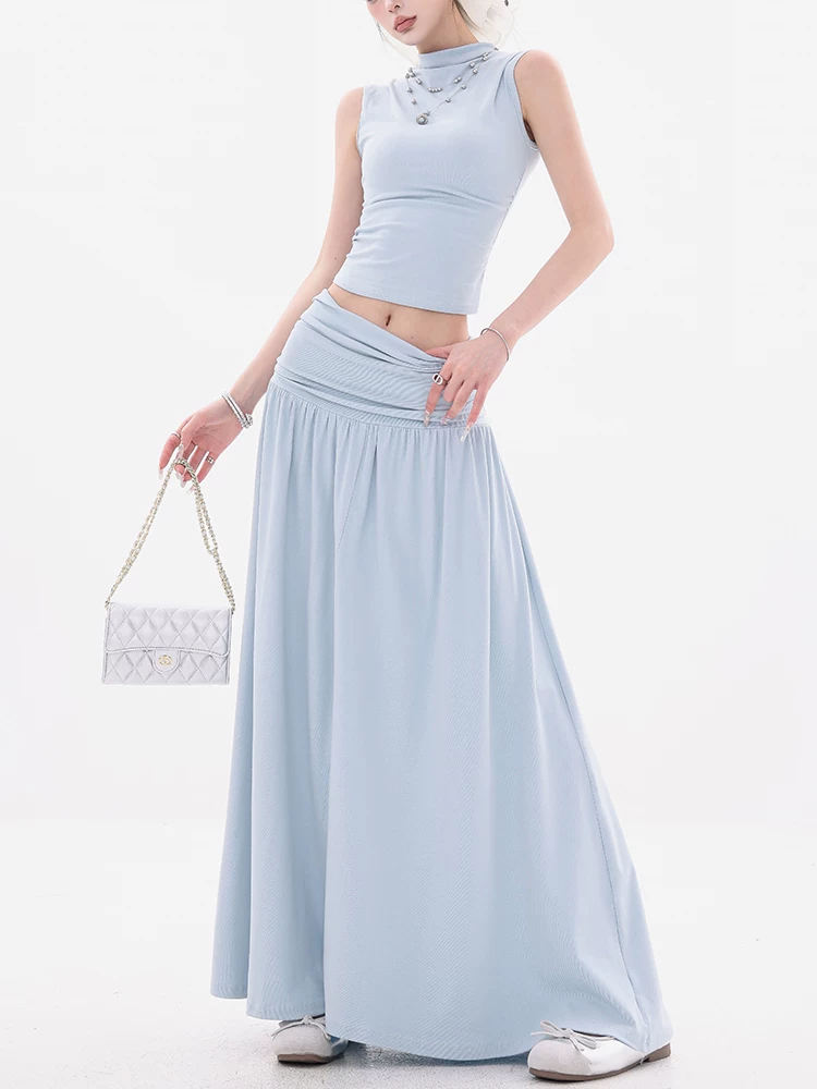 ABWEAR Summer Peach - Bộ hai mảnh áo không tay kiểu Hàn Quốc nguyên bản với váy ôm eo ôm hông dành cho nữ
