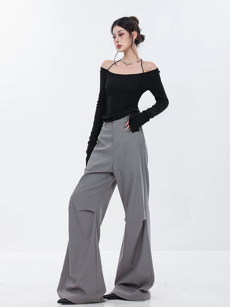 Quần tây ống rộng xếp ly cao cấp kiểu dáng mới mùa xuân của ABWEAR dành cho nữ, quần ống rộng xếp ly phong cách đường phố Mỹ