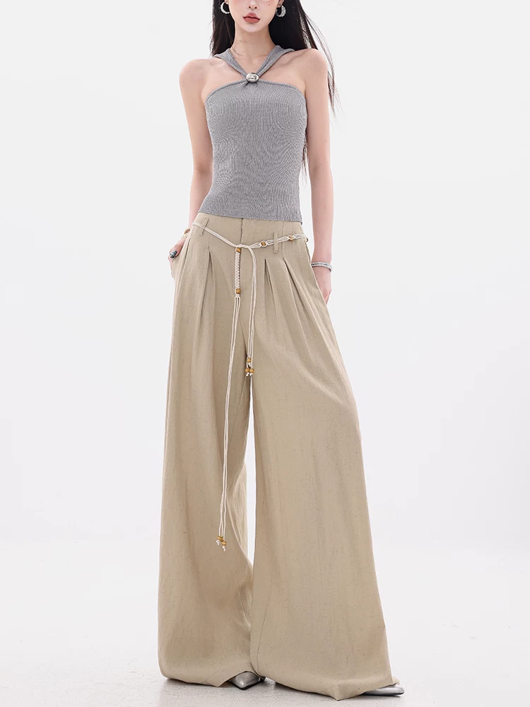 ABWEAR Bangkok Market-Quần ống rộng dáng rộng phong cách Hàn Quốc nguyên bản dành cho nữ, quần dài xếp ly mùa hè mới