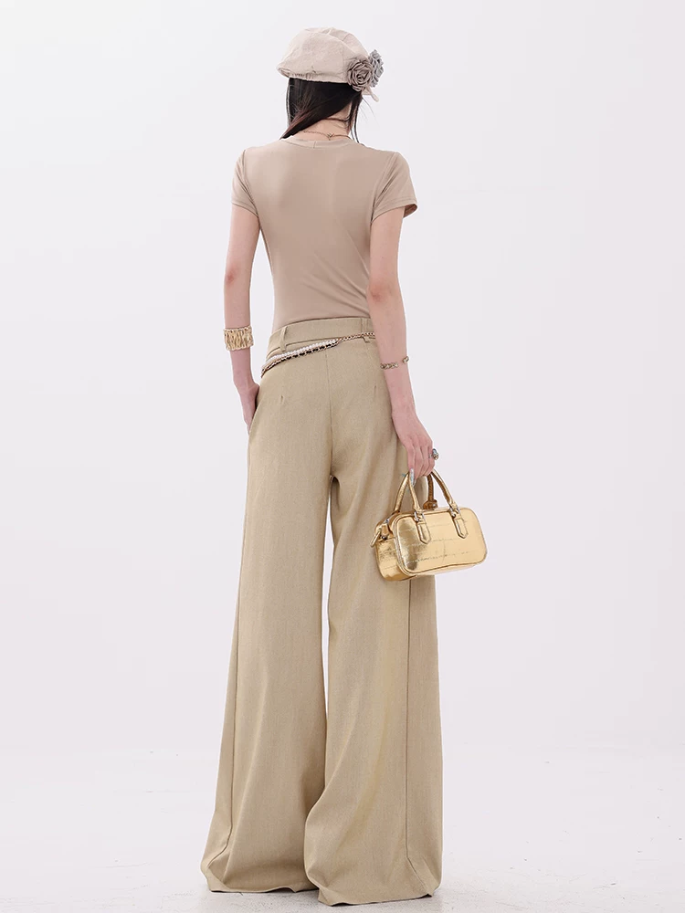 Quần âu nữ ABWEAR Golden Age - Quần xếp ly ống rộng dáng xuông, chất liệu mềm mại, kiểu dáng mới năm 2025, dài chấm đất