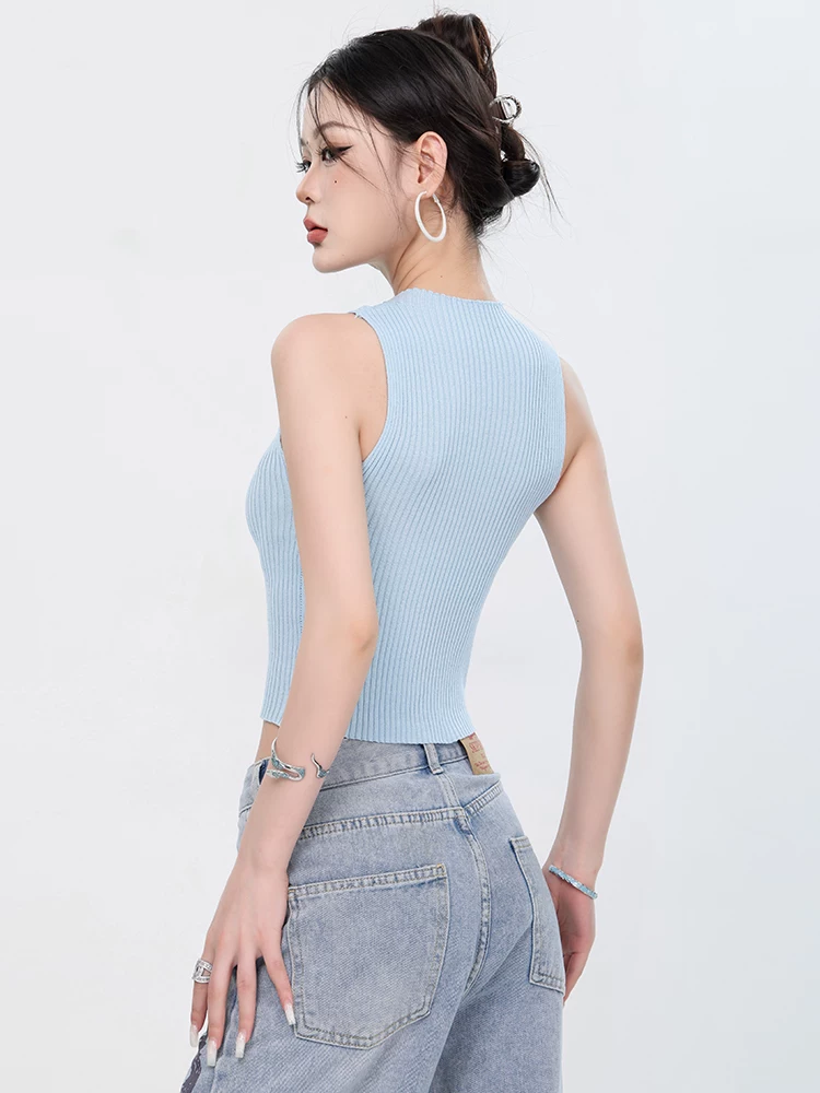 ABWEAR Angel Healing - Áo yếm nguyên bản dành cho nữ có trang trí hoa ba chiều khoét lỗ, áo ngắn thon gọn