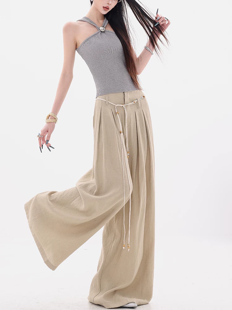 ABWEAR Bangkok Market-Quần ống rộng dáng rộng phong cách Hàn Quốc nguyên bản dành cho nữ, quần dài xếp ly mùa hè mới