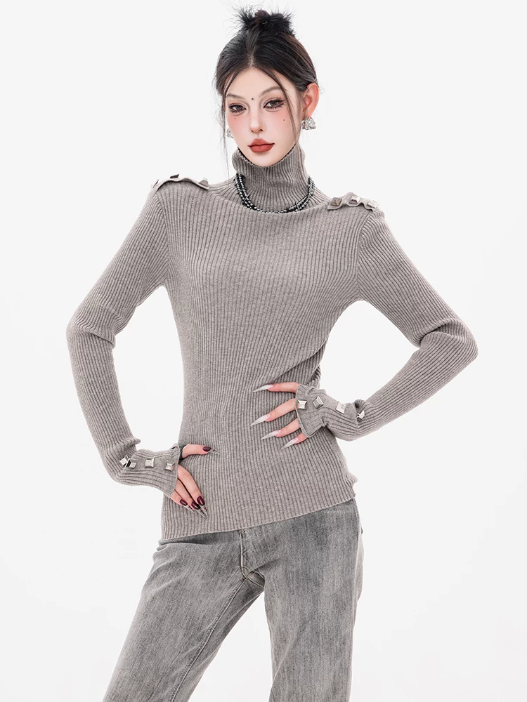 ABWEAR Silver Wing Hunter-Áo dệt kim thiết kế theo phong cách heavy metal nguyên bản dành cho nữ mùa thu đông mới áo dài tay dáng ôm