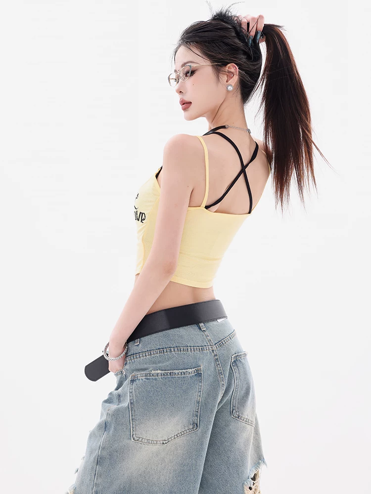 ABWEAR Summer Love - Áo ống hai dây kiểu Mỹ nguyên bản, áo vest giả hai mảnh, áo không tay ôm sát dành cho nữ