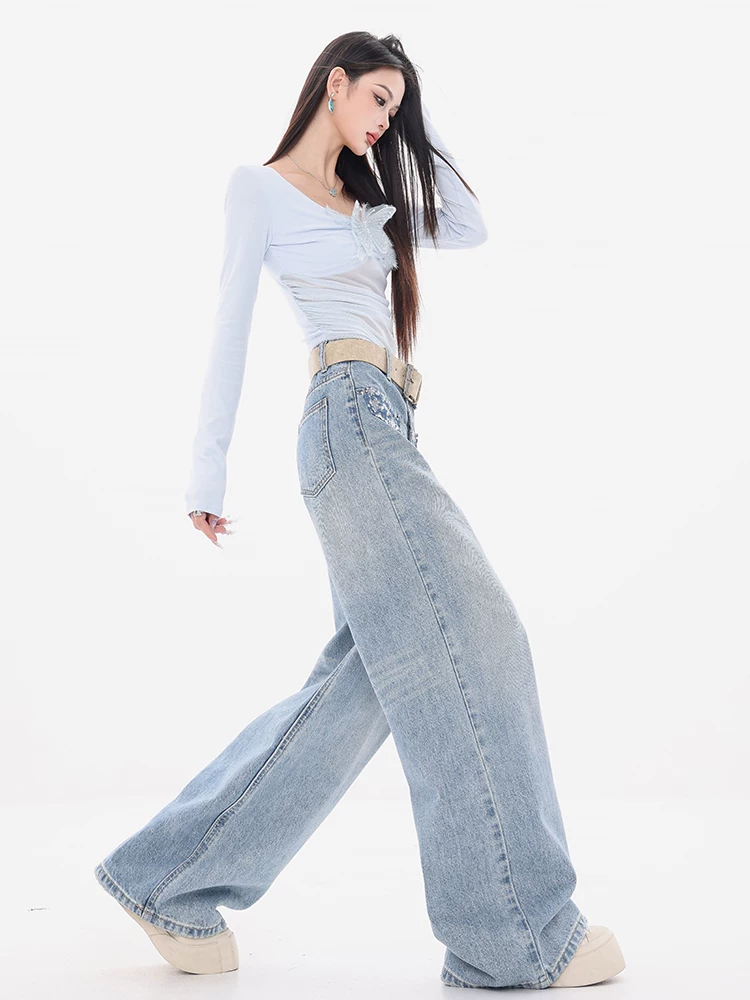 Quần Jeans ABWEAR Heart of the Ocean - Dòng Light Spring nguyên bản đính sequin dành cho nữ 2025, kiểu dáng rộng ống thẳng