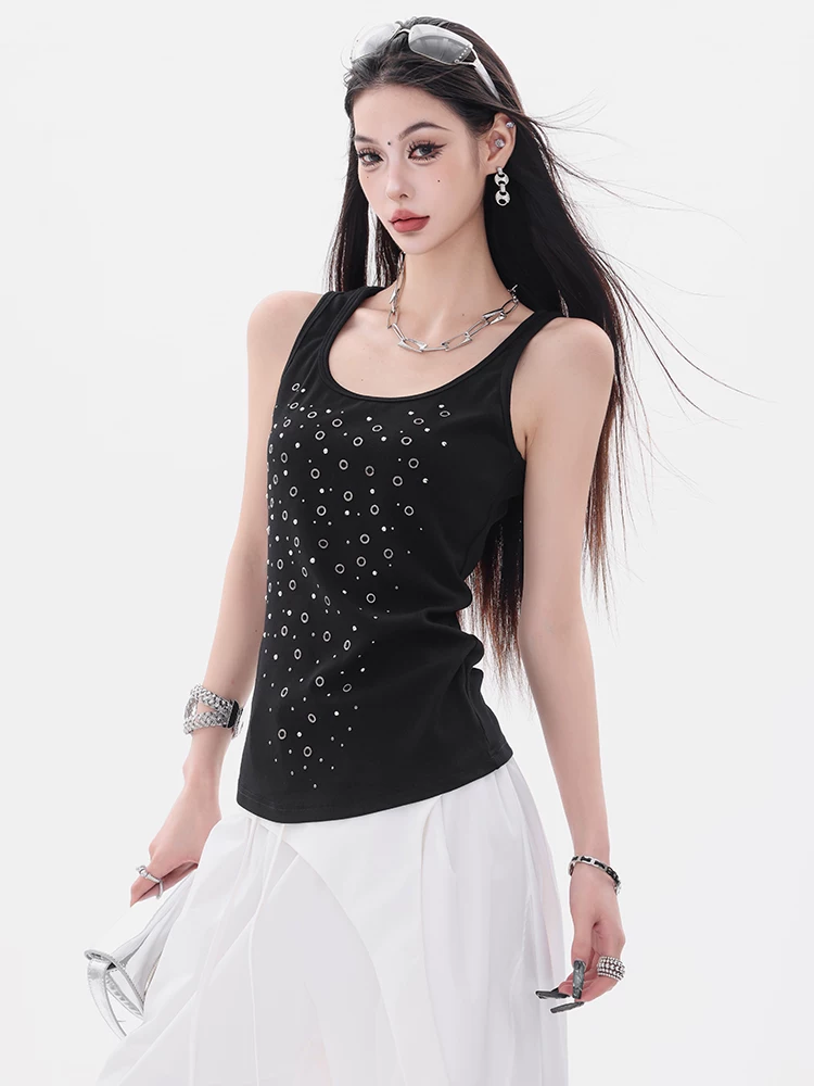 Thiết kế nhân vật ABWEAR-áo vest thiết kế đinh tán bằng kim loại nguyên bản dành cho nữ, áo không tay vừa vặn