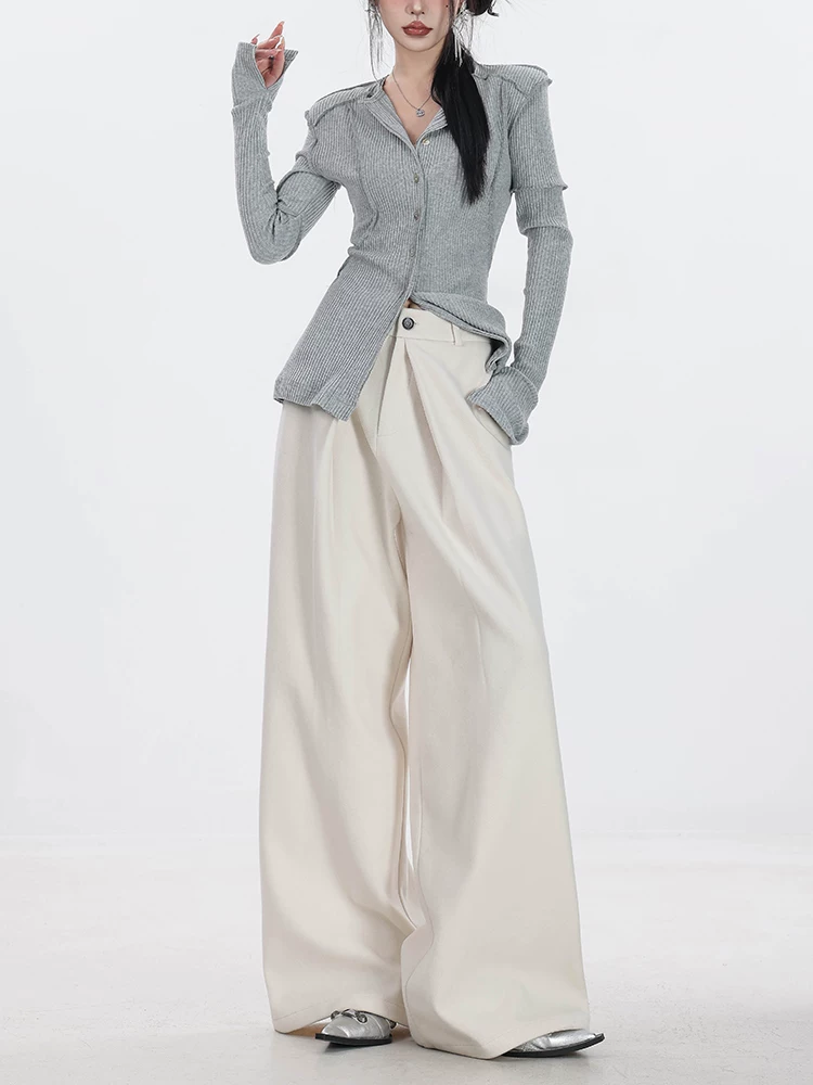 ABWEAR Urban Stroll - Quần ống rộng dày dặn bằng len Drapey nguyên bản dành cho nữ, Quần ống thẳng mùa thu đông, Quần thường ngày rộng rãi