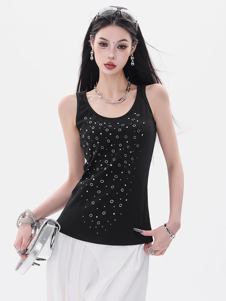Thiết kế nhân vật ABWEAR-áo vest thiết kế đinh tán bằng kim loại nguyên bản dành cho nữ, áo không tay vừa vặn