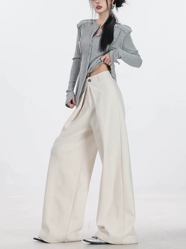 ABWEAR Urban Stroll - Quần ống rộng dày dặn bằng len Drapey nguyên bản dành cho nữ, Quần ống thẳng mùa thu đông, Quần thường ngày rộng rãi