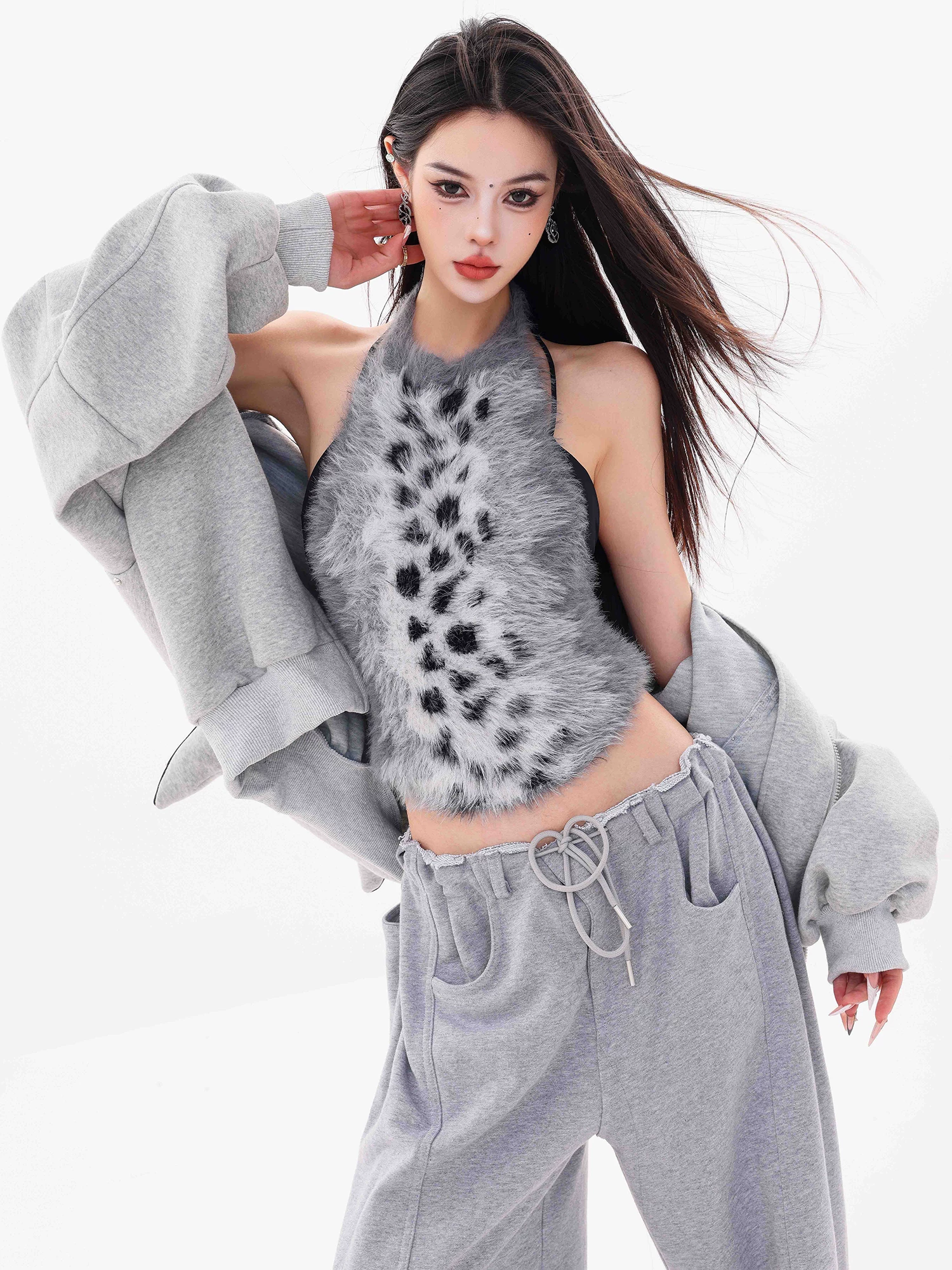 ABWLR Leopard Aesthetics - Áo vest dây in họa tiết da báo gợi cảm nguyên bản dành cho nữ, áo kiểu dáng ôm vừa vặn mới cho mùa thu đông