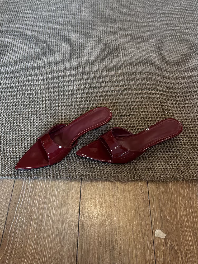 Phiên bản da cừu ~ Dép ngoài trời bằng da thật kiểu Pháp thanh lịch và đơn giản dành cho nữ, màu đỏ, đa năng, kiểu dáng mũi nhọn, dễ mang.