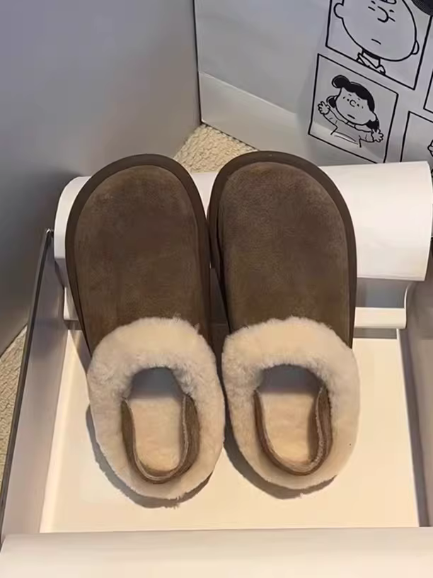 Phiên bản da bò ~ Giày Birkenstock da thật kiểu lười, đế mềm, da và lông thú được tích hợp, dành cho nữ.