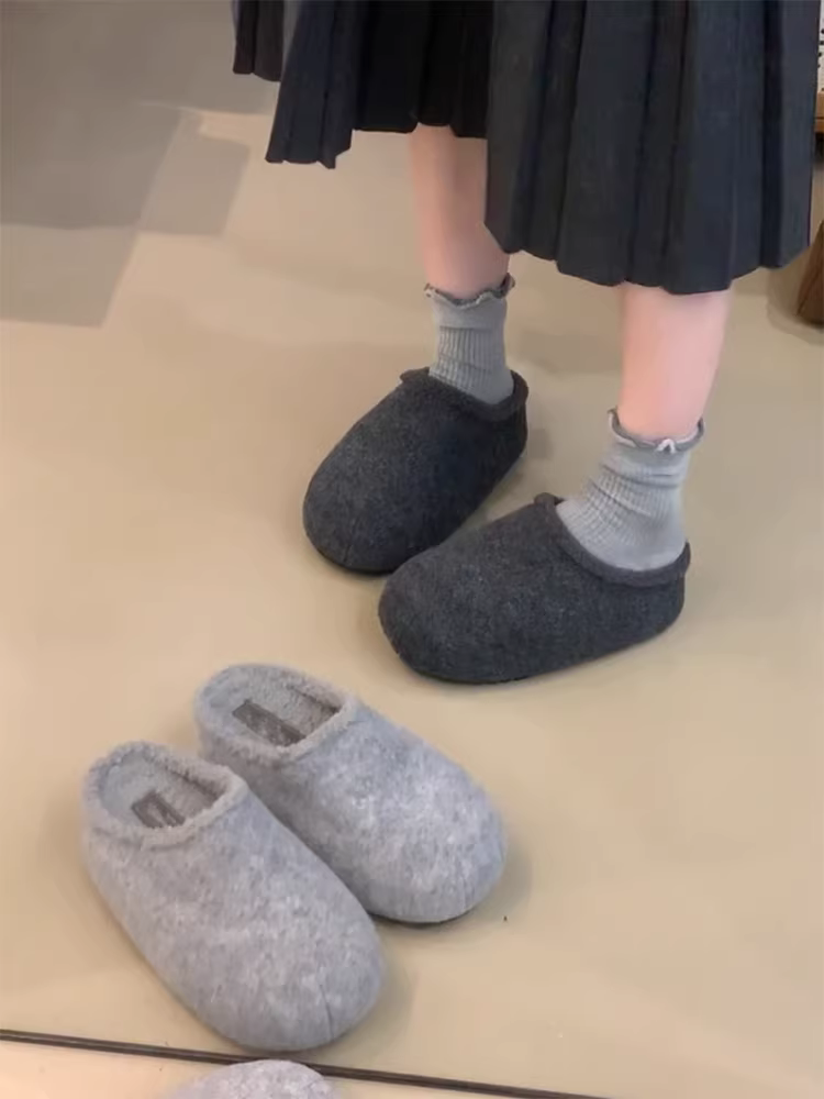 Phiên bản da cừu ~ Giày Birkenstock đế dày lông thú thời trang mùa thu đông dành cho nữ, giày lười kiểu lười đi kèm lông cừu để mặc ngoài trời, giày mũi kín đa năng.