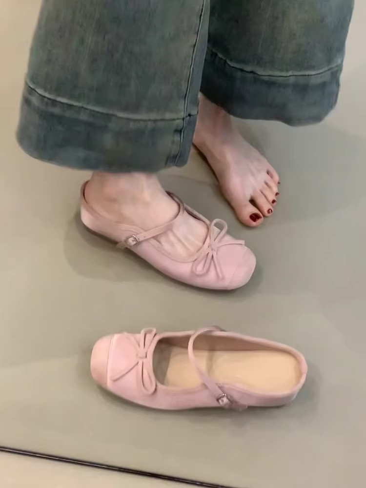 Phiên bản da cừu ~ Giày Mary Jane cổ điển quai đơn, mũi kín dành cho nữ, dép cao gót bằng da thật có nơ, tăng chiều cao