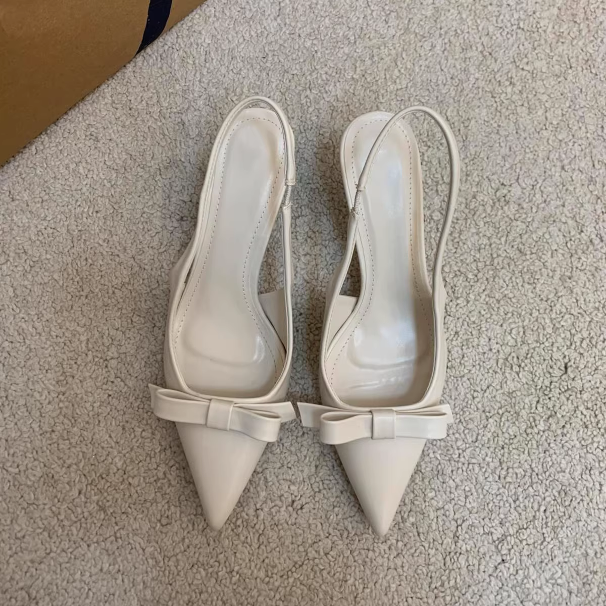 Phiên bản da cừu ~ Giày cao gót mũi nhọn kiểu Pháp thanh lịch dành cho nữ, dép cao gót mũi kín bằng da thật mùa hè dành cho đi làm