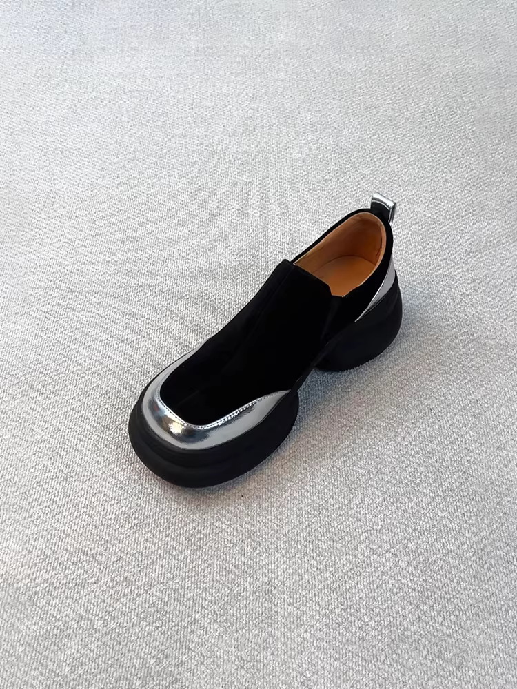 Phiên bản da cừu ~ giày đế dày đế dày kiểu cổ điển dành cho nữ, giày da lộn mũi tròn đơn giản, giày da nhỏ đơn giản