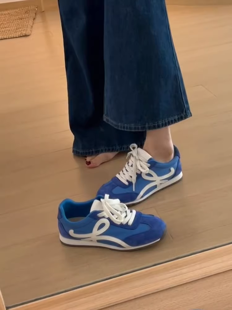 Phiên bản da cừu ~ Giày thể thao cổ điển kiểu Forrest Gump dành cho nữ, giày tập luyện Đức đế dày bằng da thật có dây buộc đa năng, giày đế bằng mũi tròn, giày thường ngày