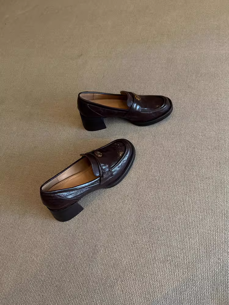 Giày lười nữ da thật kiểu Anh, đế xuồng, chất liệu da cừu xếp ly, kiểu dáng cổ điển, giày đồng phục JK