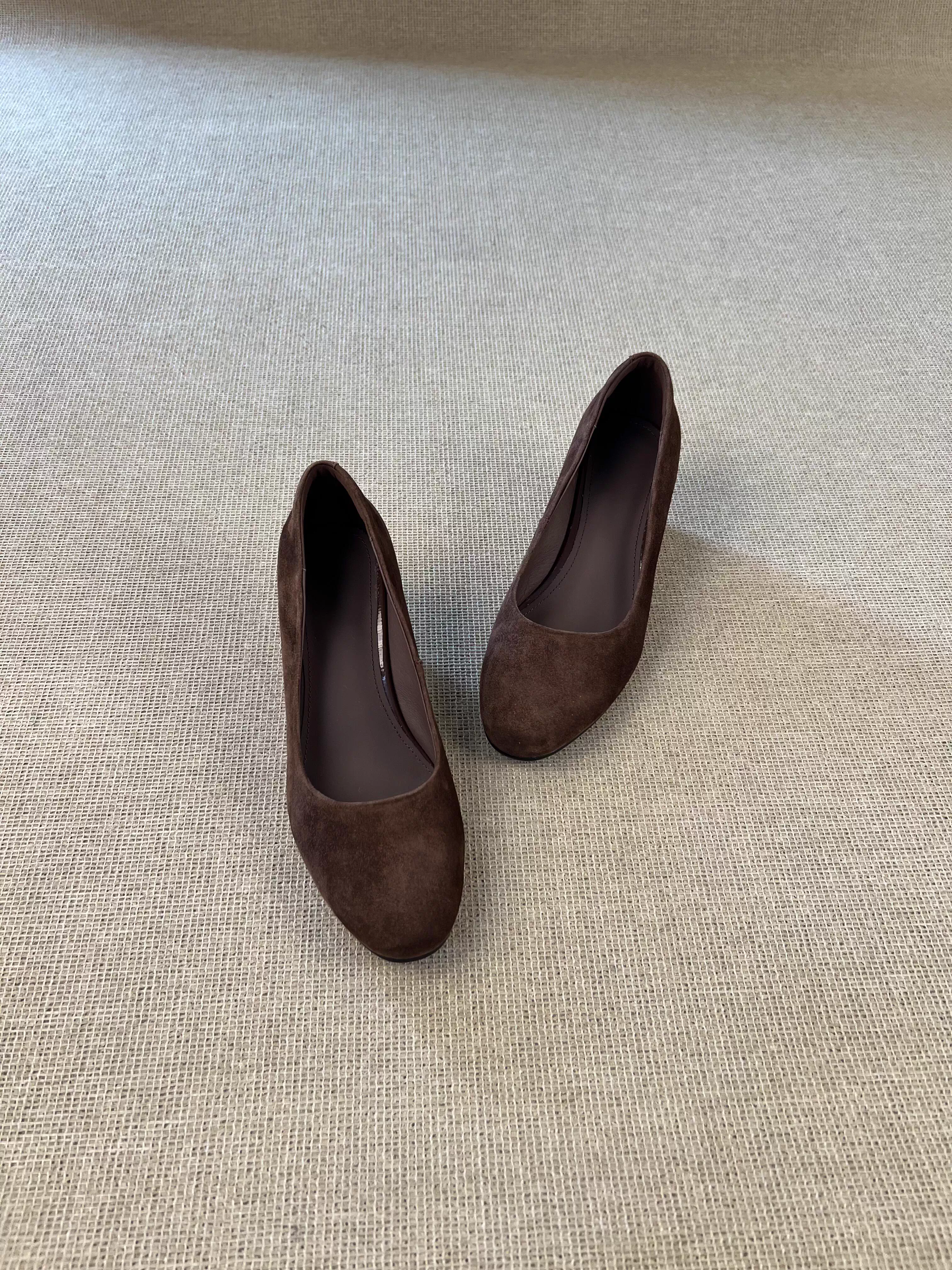 Phiên bản da cừu ~ Giày cao gót đế xuồng mũi tròn kiểu dáng đơn giản, thanh lịch, cao cấp, kiểu retro dành cho nữ