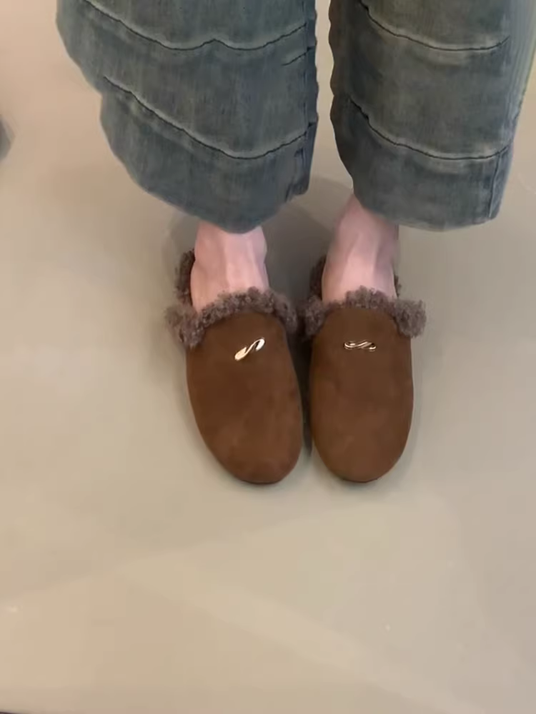 Phiên bản da cừu ~ Giày Birkenstock kiểu lười dành cho nữ, kiểu dáng mới bằng da lộn cổ điển, giày lông ấm áp và thời trang mùa thu đông