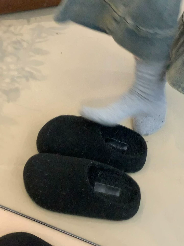 Phiên bản da cừu ~ Áo khoác ngoài mùa thu đông có lông nhung Giày Birkenstock dành cho nữ, giày nửa mules kiểu cổ điển, giày mũi kín, giày cotton đơn giản.