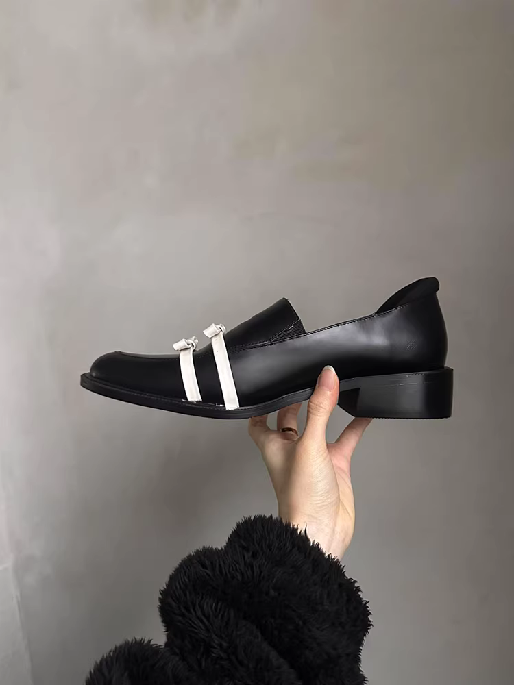 Phiên bản da cừu ~ Giày derby cao cấp phong cách Anh dành cho nữ, giày lười da thật đế thấp kiểu Pháp, giày da nhỏ có nơ