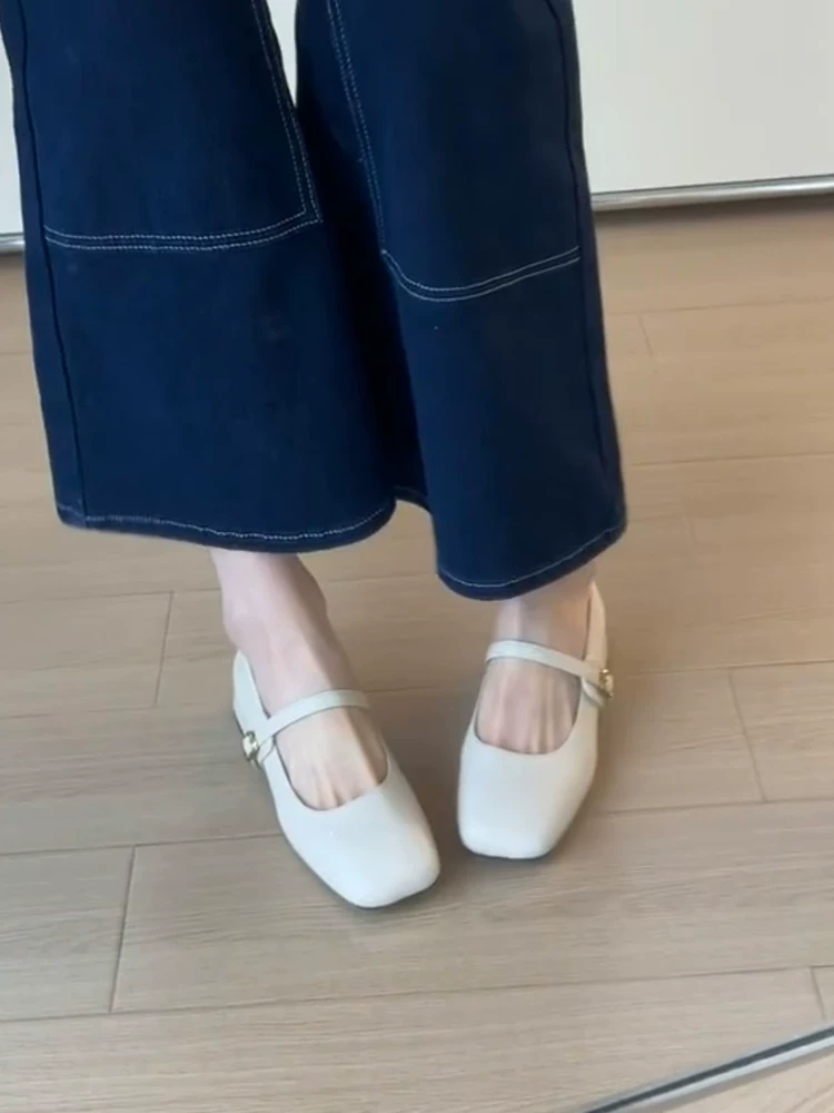 Phiên bản da cừu ~ Giày Mary Jane phong cách cổ điển Pháp với mũi vuông nông, giày cao gót đi làm bằng da mềm đa năng dành cho nữ