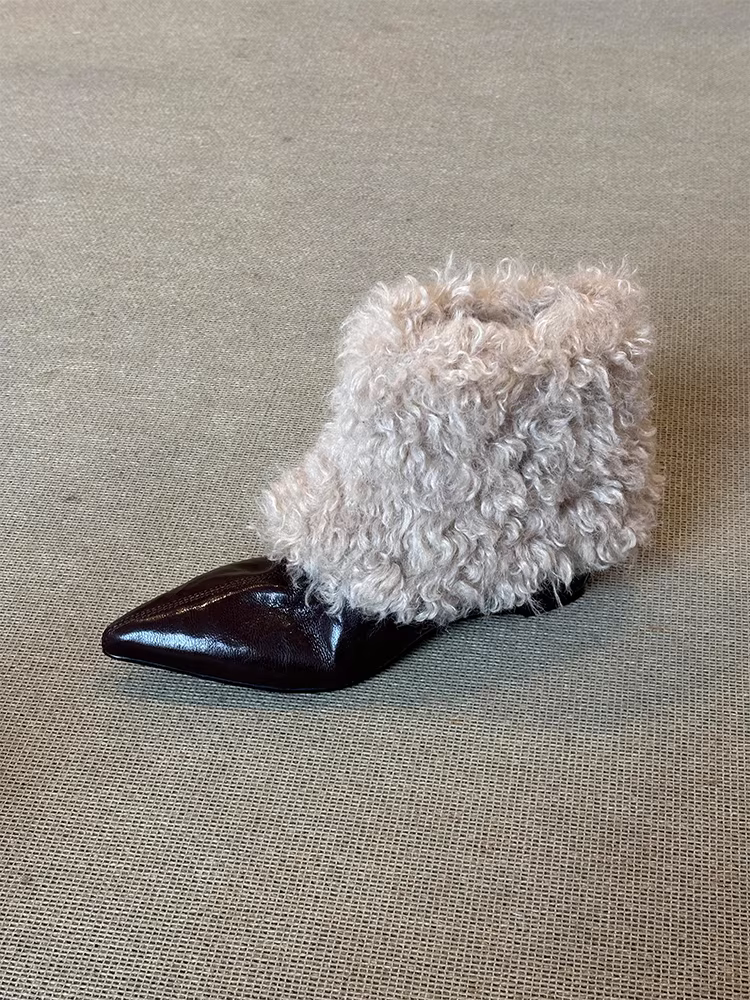 Phiên bản da bò ~ Giày bốt đi tuyết giảm béo bằng da thật tăng chiều cao dành cho nữ, phong cách cổ điển, đa năng, có khóa kéo bên hông, ủng cotton mùa đông ấm áp.