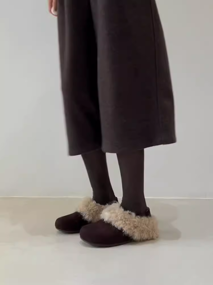 Phiên bản da cừu ~ Giày Birkenstock đa năng có thể mang hai chiều dành cho nữ, giày lười da lộn đa năng kiểu cổ điển có lót lông cừu ấm áp