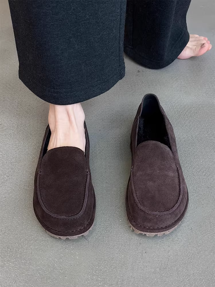 Phiên bản da cừu ~ Giày lười da lộn phong cách cổ điển tối giản dành cho nữ, giày bệt kiểu dáng độc đáo, giày đơn giản đa năng.