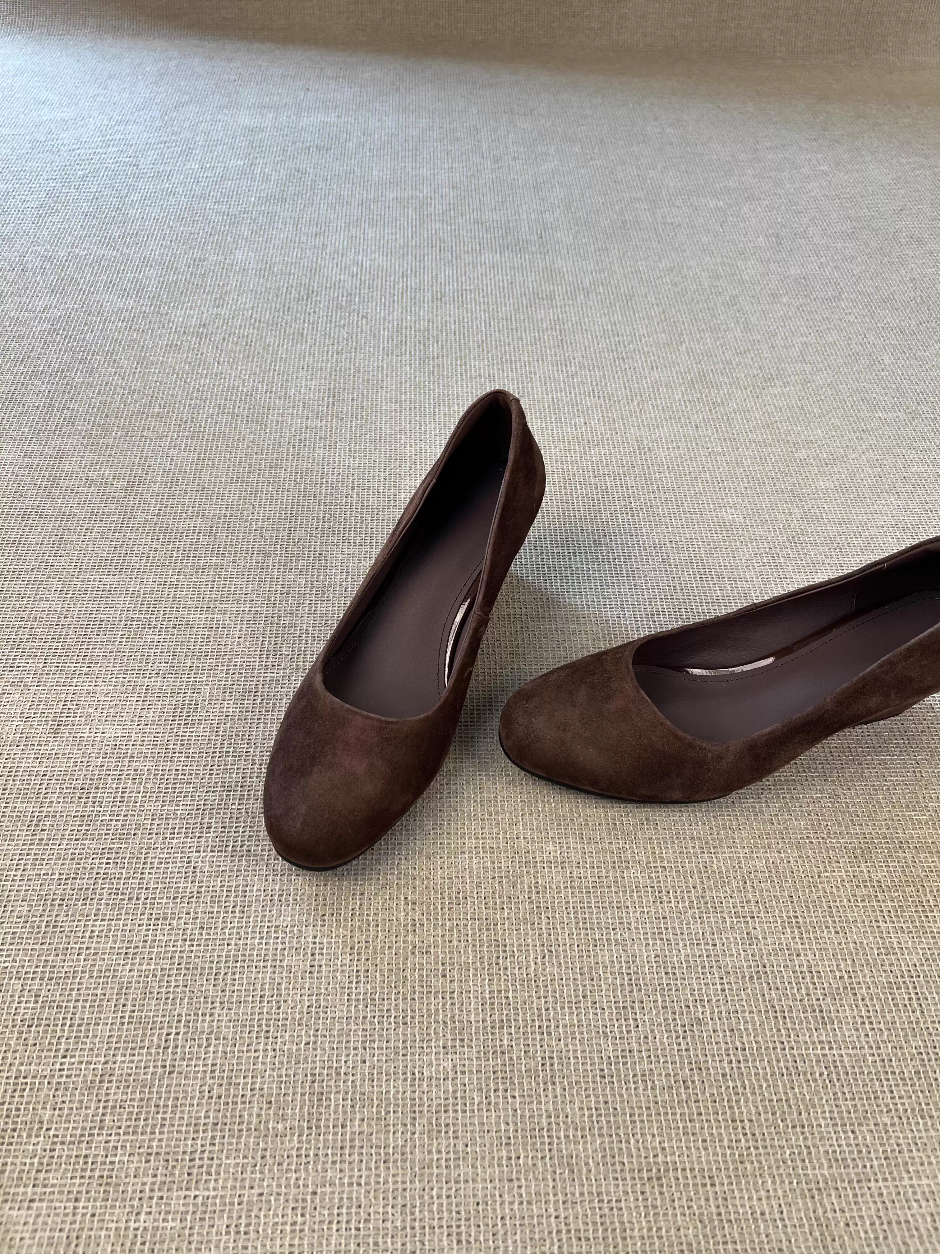 Phiên bản da cừu ~ Giày cao gót đế xuồng mũi tròn kiểu dáng đơn giản, thanh lịch, cao cấp, kiểu retro dành cho nữ